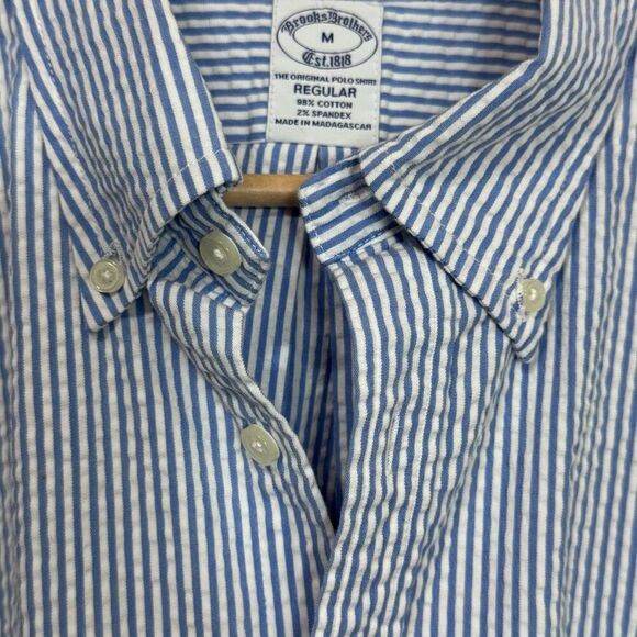 Brooks Brothers Button Down  White blue striped Dress Shirt size medium The Orig - Picture 4 of 8